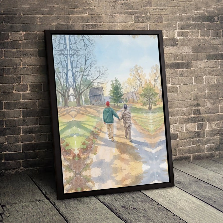 Autumn Country Road Canvas Print | Watercolor Couple Holding Hands Art | Gallery-Quality 1.25" Profile | Sentimental Gift for Home Decor