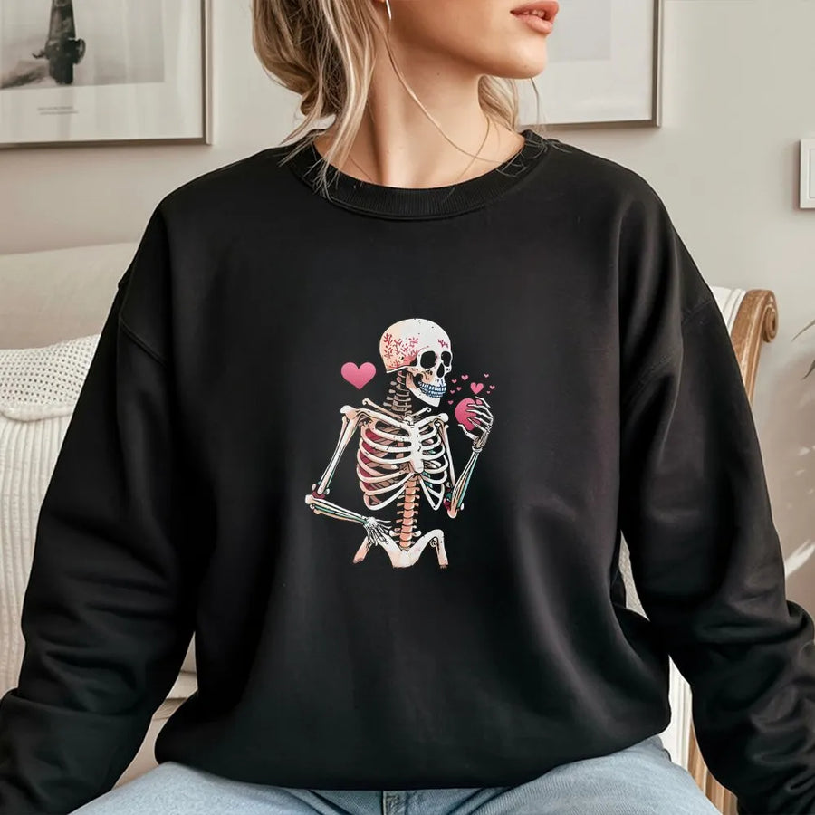 Skeleton Heart Graphic Sweatshirt | Cute Anatomy Skull Aesthetic Print | Premium Soft Cotton Blend | Gothic Romantic Gift for Her Him