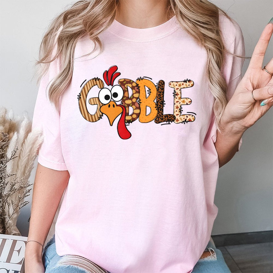 Gobble Thanksgiving T-Shirt | Cute Turkey Fall Graphic Tee | 100% Soft Cotton Premium Quality | Funny Matching Holiday Gift for Family
