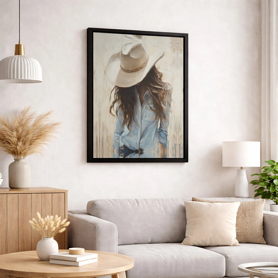 Cowgirl Canvas Wall Art | Impressionist Woman in Cowboy Hat | Premium Gallery-Wrapped Print | Western Home Decor for Bedroom or Living Room