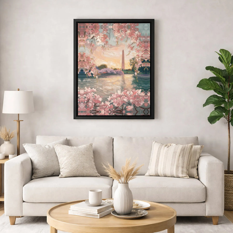 Washington Monument Wall Art | Cherry Blossom Tidal Basin Sunset | Gallery Quality Canvas Print | DC Home Decor Gift