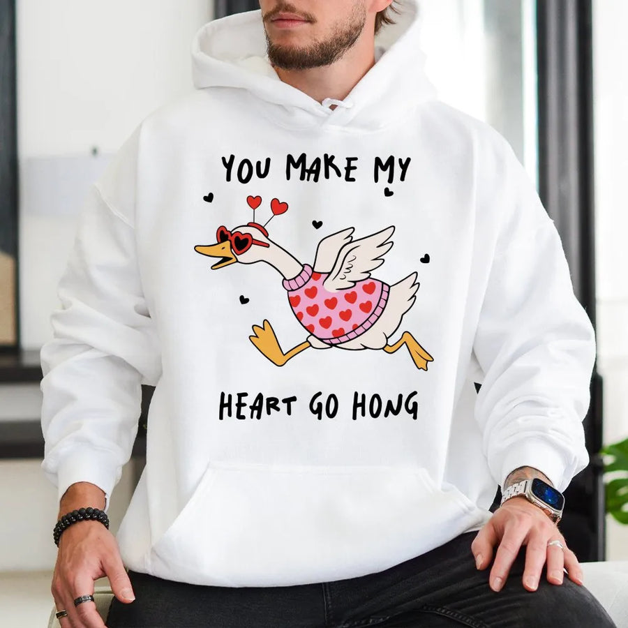 Goose Valentine Hoodie | You Make My Heart Honk Graphic Design | Premium Cotton-Blend Pullover | Funny Animal Lover Gift for Her & Him