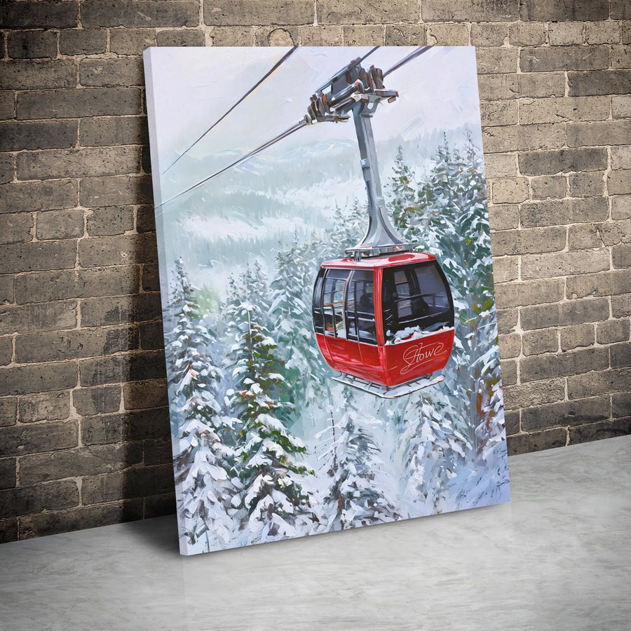Stowe Ski Gondola Canvas Wall Art | Red Cable Car Winter Mountain Landscape | Premium Gallery Wrap Decor | Gift For Skiers & Snowboarders