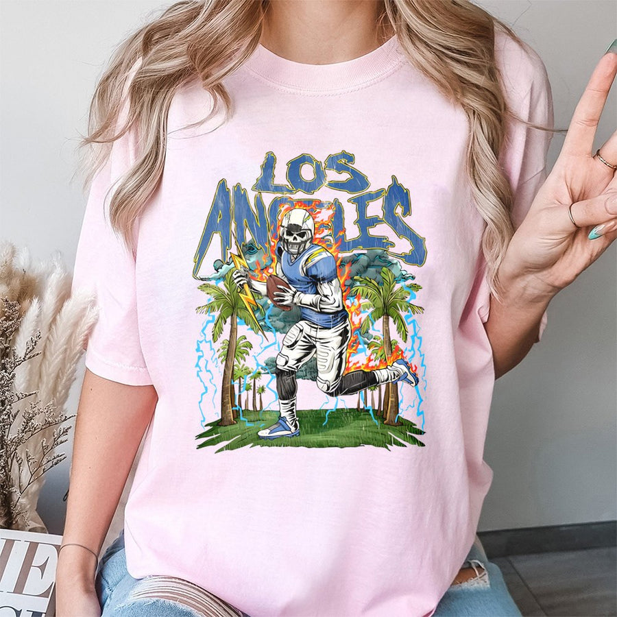 Los Angeles Chargers Skeleton Football Player T-Shirt
