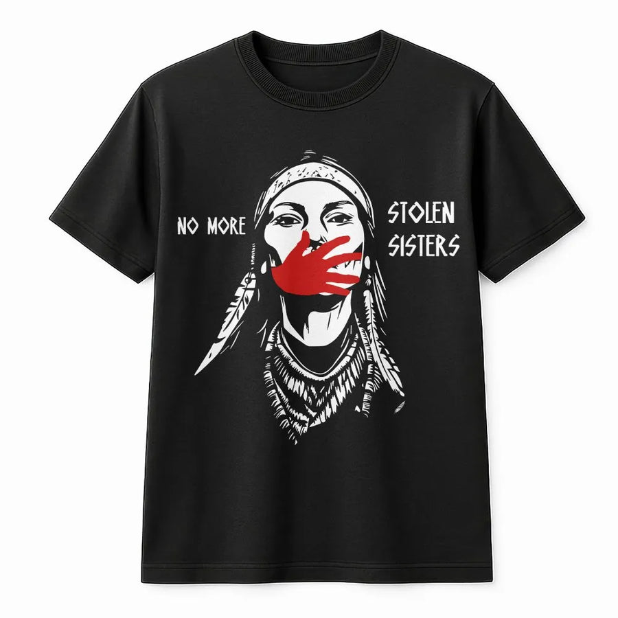 No More Stolen Sisters T-Shirt | MMIW Red Handprint Graphic | Premium Soft Cotton Tee | Indigenous Rights Awareness Gift