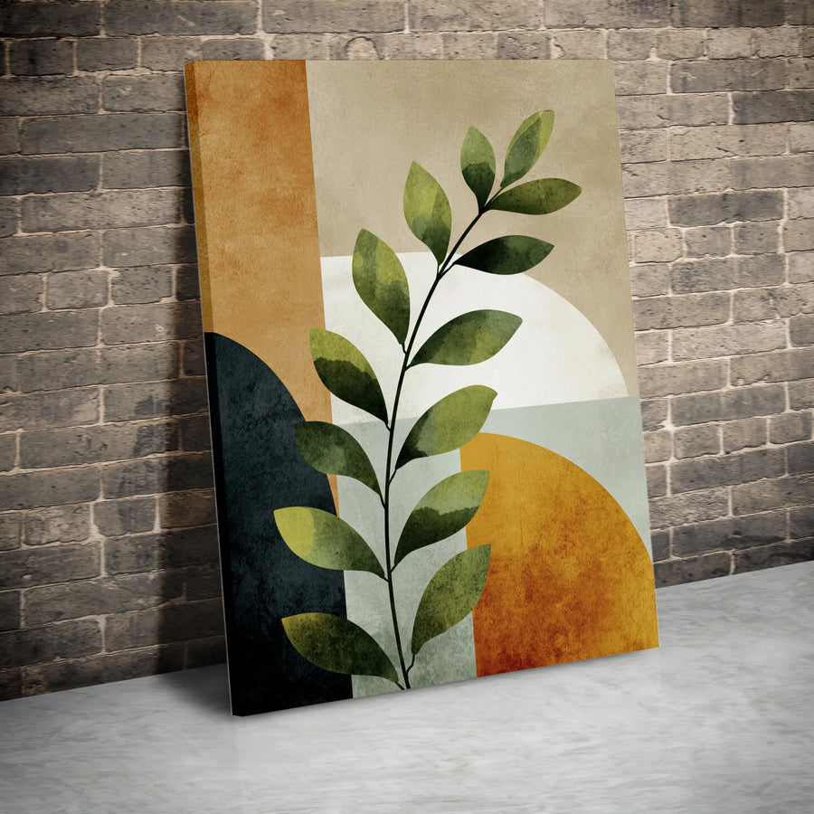 Mid Century Modern Wall Art | Abstract Botanical Leaf Print | Premium Gallery Wrapped Canvas | Minimalist Earth Tone Home Decor Gift