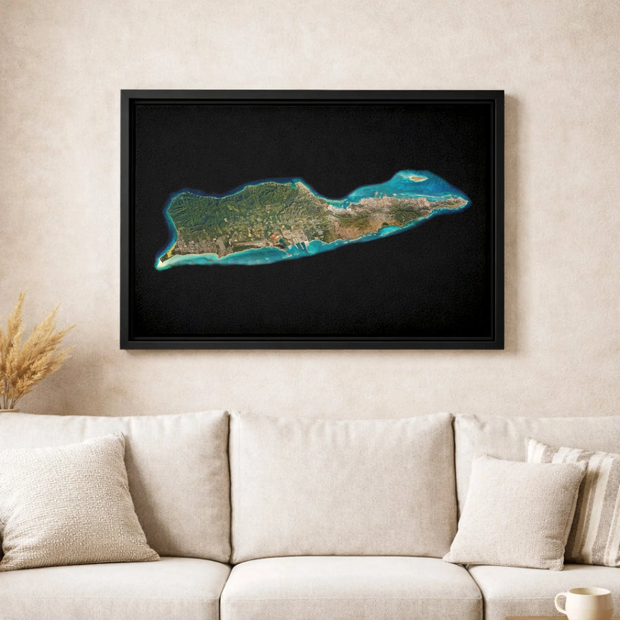 St. Croix US Virgin Islands Map Canvas | Satellite Aerial View Wall Art | Premium Gallery Wrapped Decor | Caribbean Travel Lover Gift
