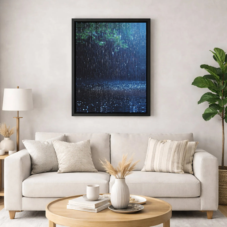 Midnight Rain Canvas Wall Art | Moody Stormy City Night Reflection | Premium Gallery Wrapped Print | Atmospheric Home & Office Decor Gift