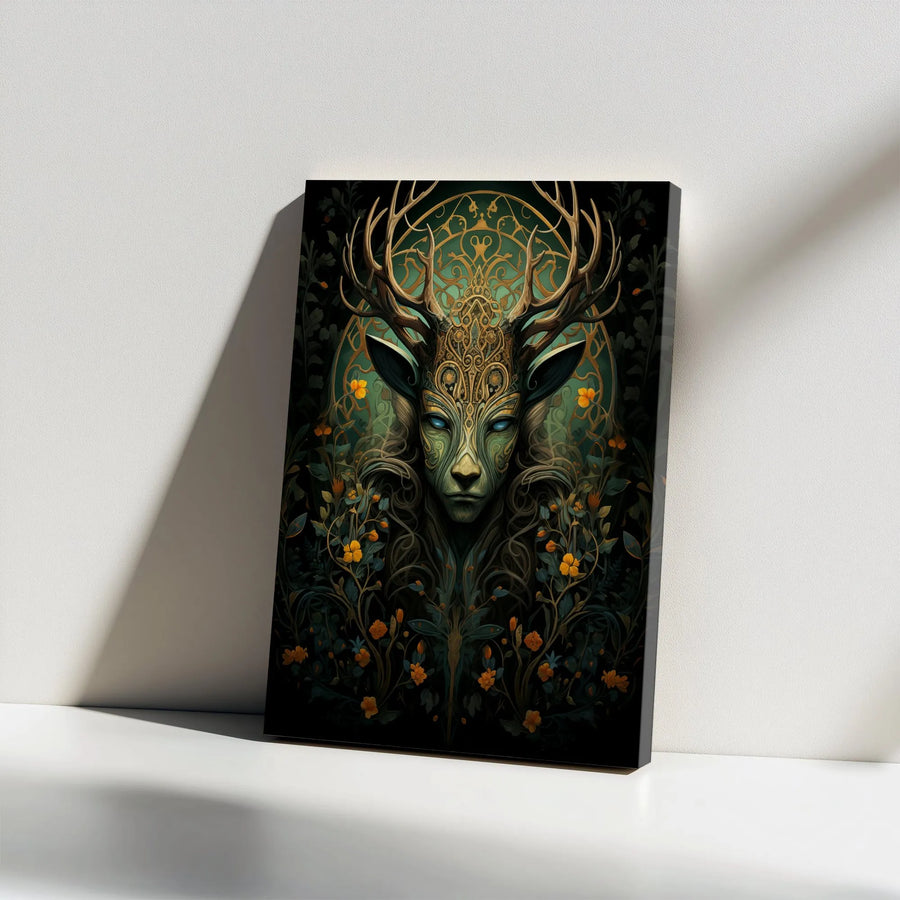Forest Spirit Deer Canvas Wall Art | Mythical Woodland Creature Portrait | Gallery Wrapped Premium Decor | Enchanted Nature Gift for Home