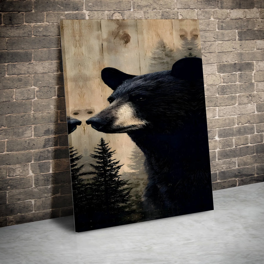 Black Bear Wall Art | Rustic Pine Forest Animal Portrait | Premium Gallery-Wrapped Canvas | Lodge Decor & Cabin Gift