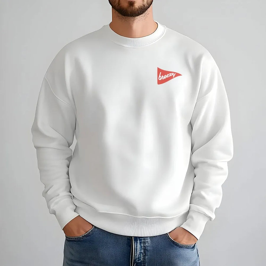 Minimalist Breezy Sweatshirt | Small Pennant Logo Sweatshirt | Premium Cotton Blend | Unisex Casual Loungewear Gift