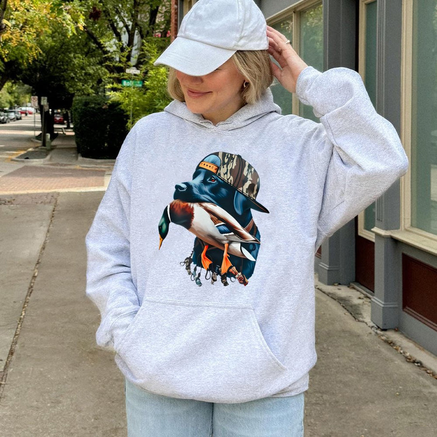 Hunting Dog Hoodie | Mallard Duck Retriever Graphic | Premium Cotton Blend | Gift For Hunters and Waterfowl Enthusiasts