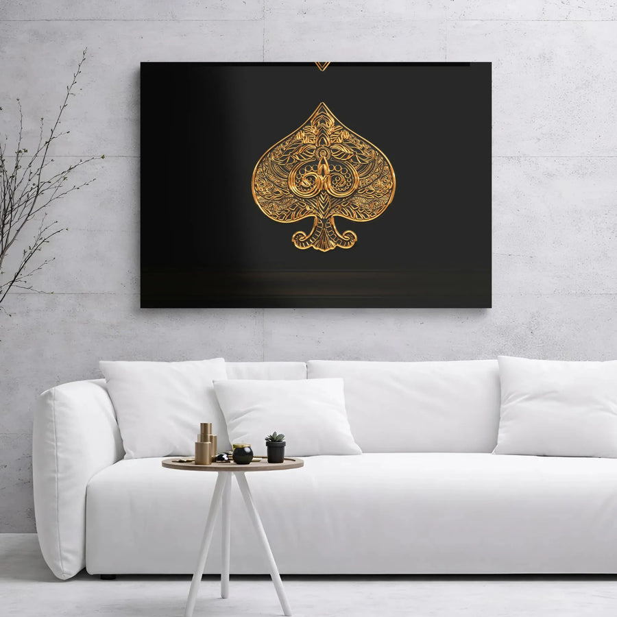 Gold Ace Of Spades Canvas Art | Ornate Baroque Playing Card Print | Premium Gallery Wrapped Decor | Modern Luxury Poker Room Wall Art