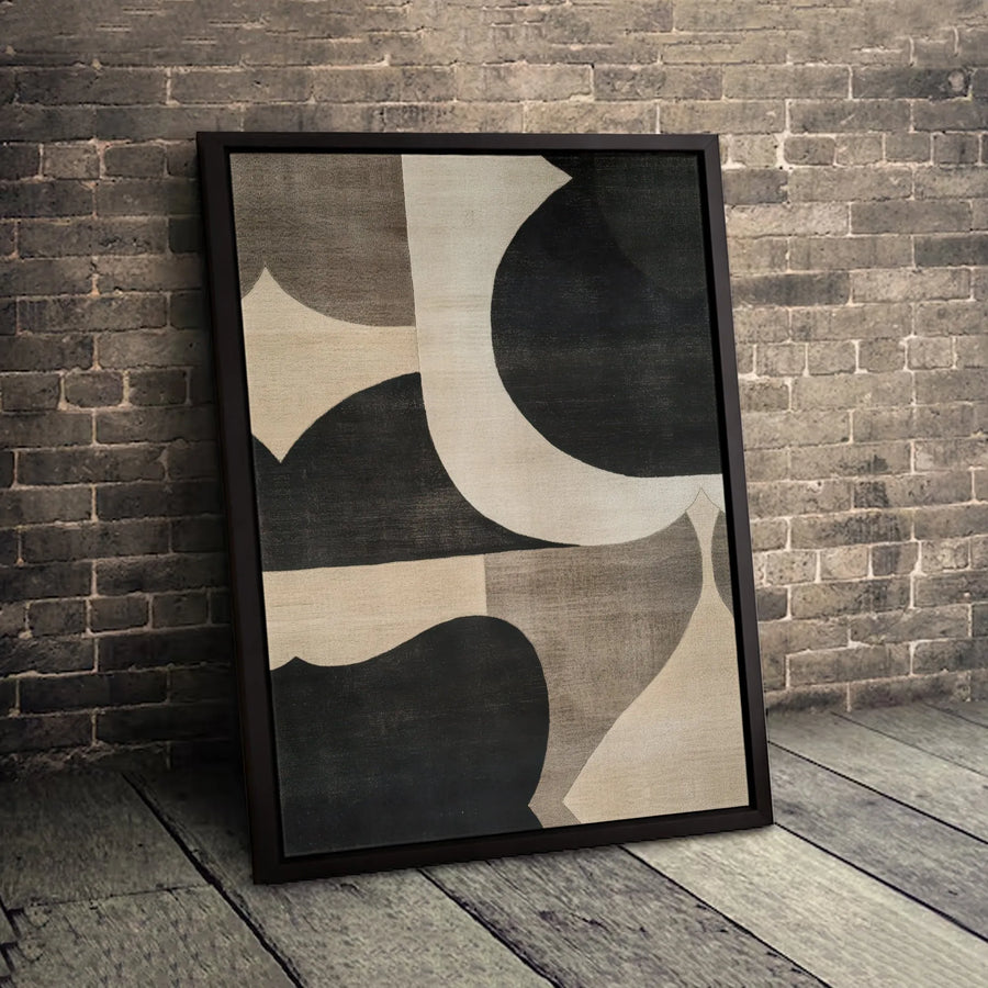 Abstract Geometric Canvas Wall Art | Minimalist Black Beige Grey Print | 1.25-Inch Gallery Thick Profile | Modern Home & Office Decor