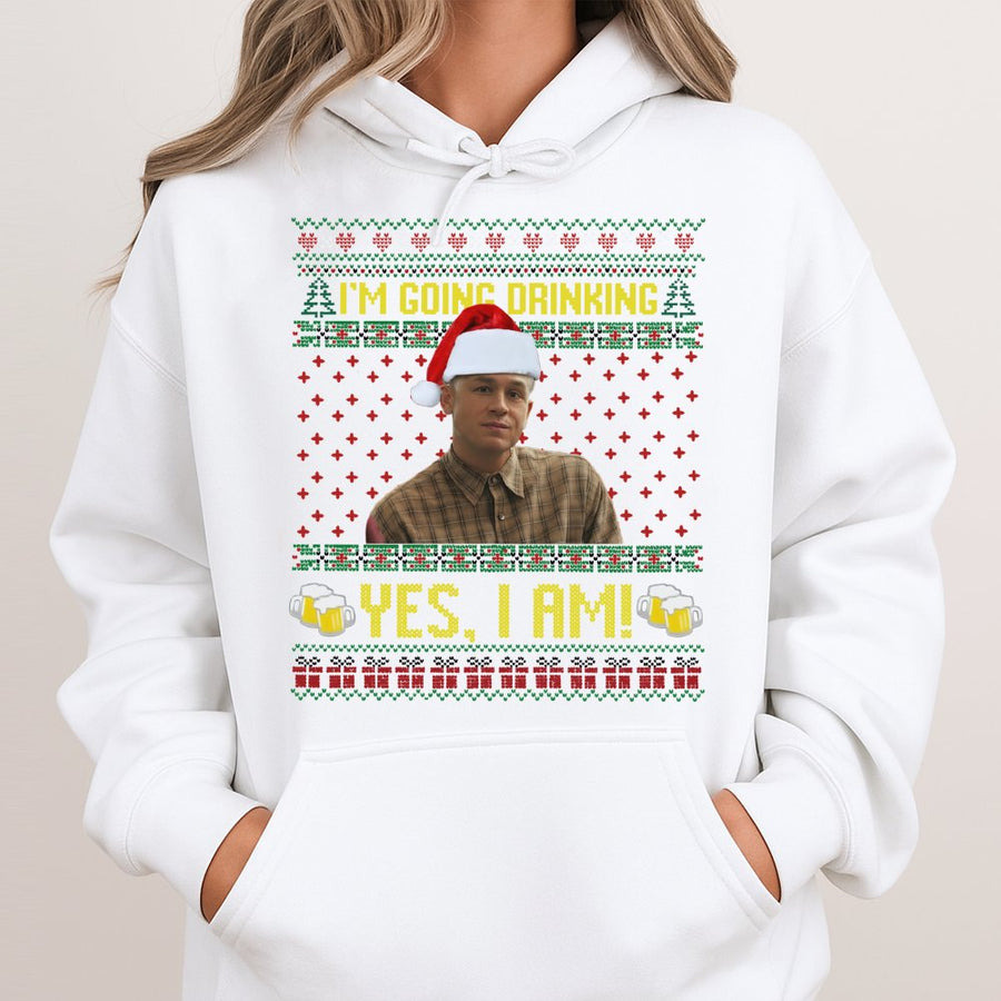 Funny Meme Christmas Hoodie | I'm Going Drinking Yes I Am Holiday Sweatshirt | Premium Cotton-Blend Pullover | Unique Gift For Comedy Fans