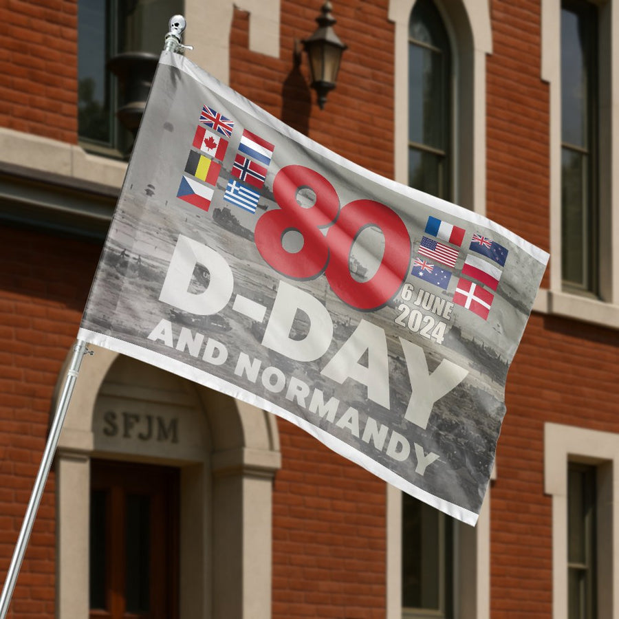 D-Day 80th Anniversary Flag | Normandy Landing Commemorative Decor | Weather-Resistant Premium Polyester | Patriotic World War II Military Gift