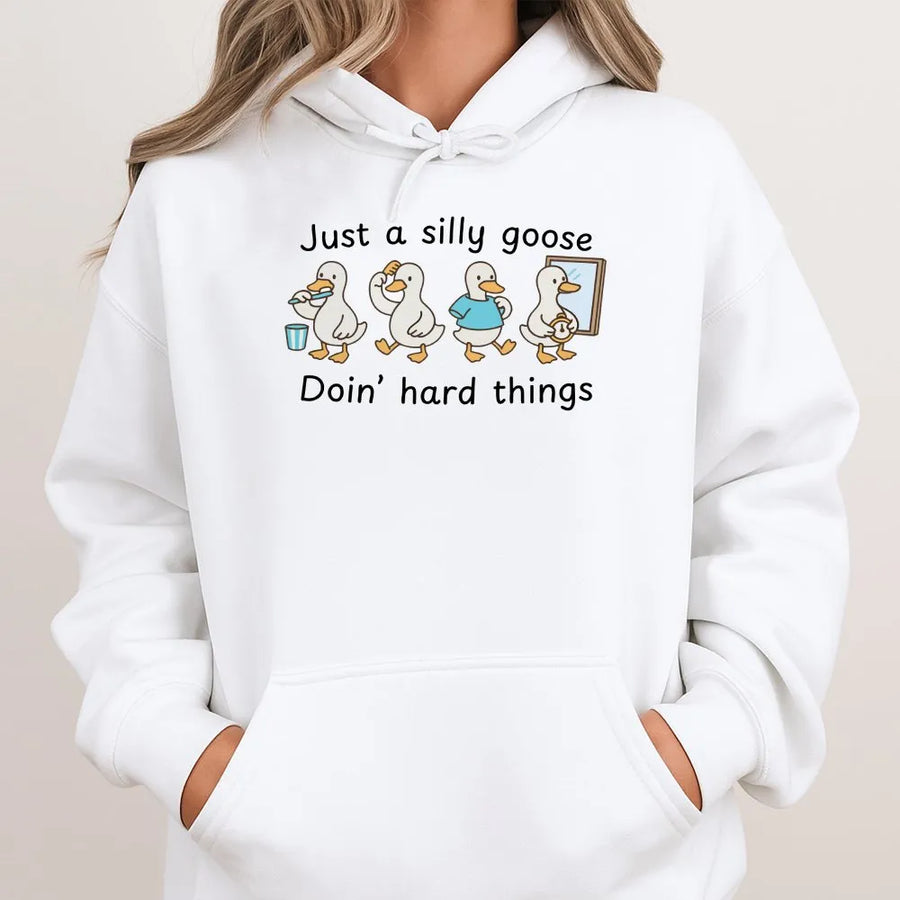 Occupational Therapy Hoodie | Funny Silly Goose Doin' Hard Things Graphic | Premium Cotton Blend | Gift for OT, COTA, OTR Therapist Appreciation