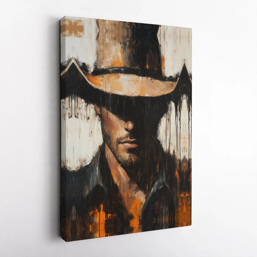 Abstract Cowboy Canvas Wall Art | Mysterious Western Portrait | Premium Gallery Wrapped Decor | Masculine Home Office Gift