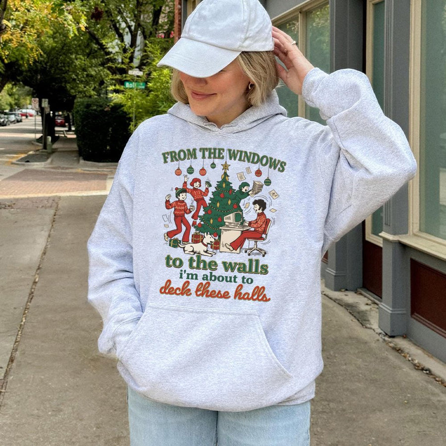 Funny Christmas Hoodie | Deck The Halls Retro Graphic | Cotton-Poly Blend Premium Sweatshirt | Festive Holiday Gift For Him And Her