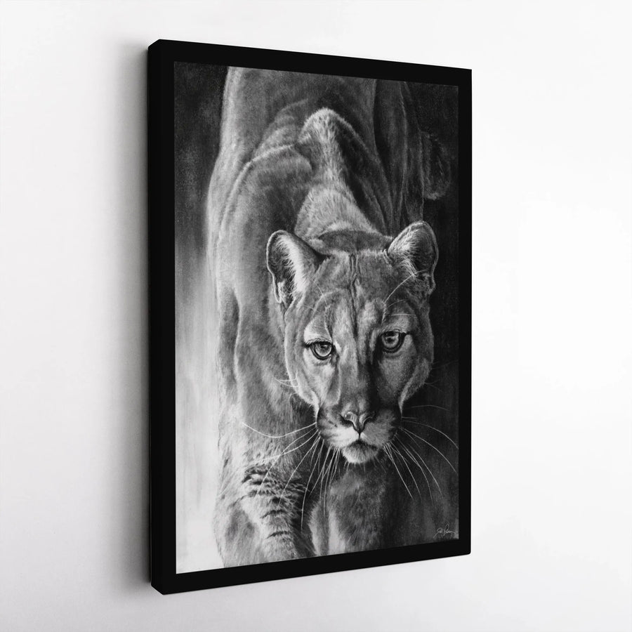 Mountain Lion Canvas Wall Art | Realistic Black and White Sketch Print | Premium Framed Gallery Canvas | Wildlife Lover Gift for Man Cave Decor
