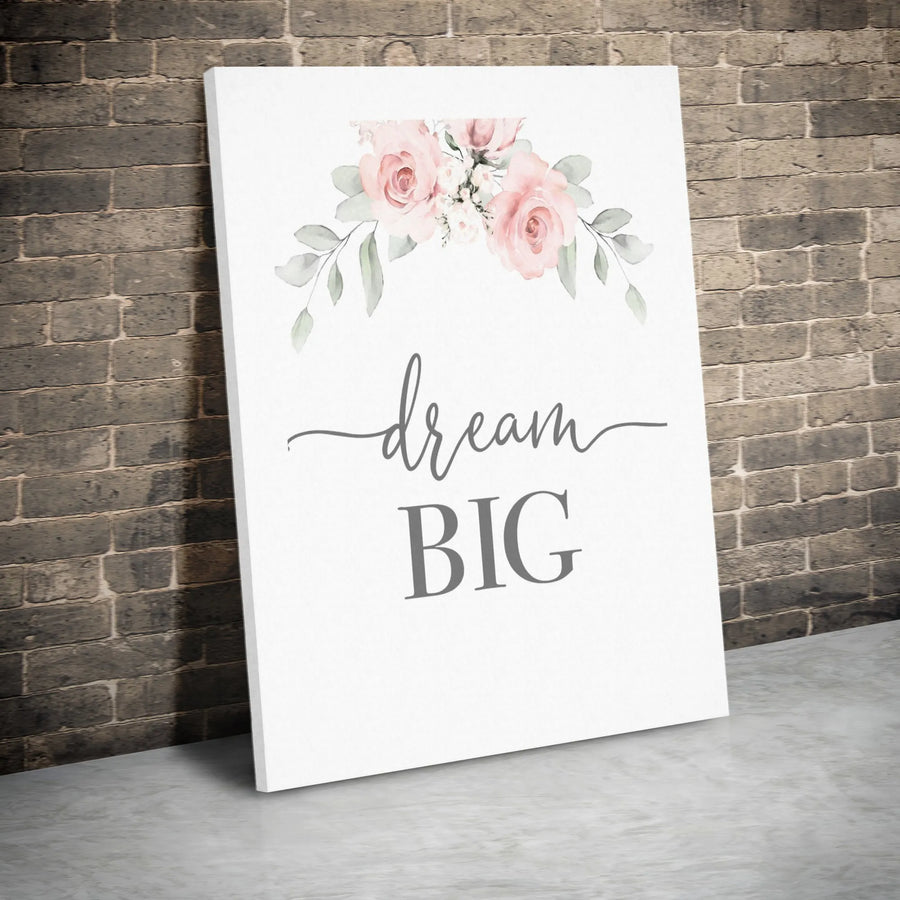 Dream Big Canvas Wall Art | Watercolor Pink Roses Floral Print | Premium 1.25-Inch Gallery Wrap | Nursery & Inspirational Home Decor Gift