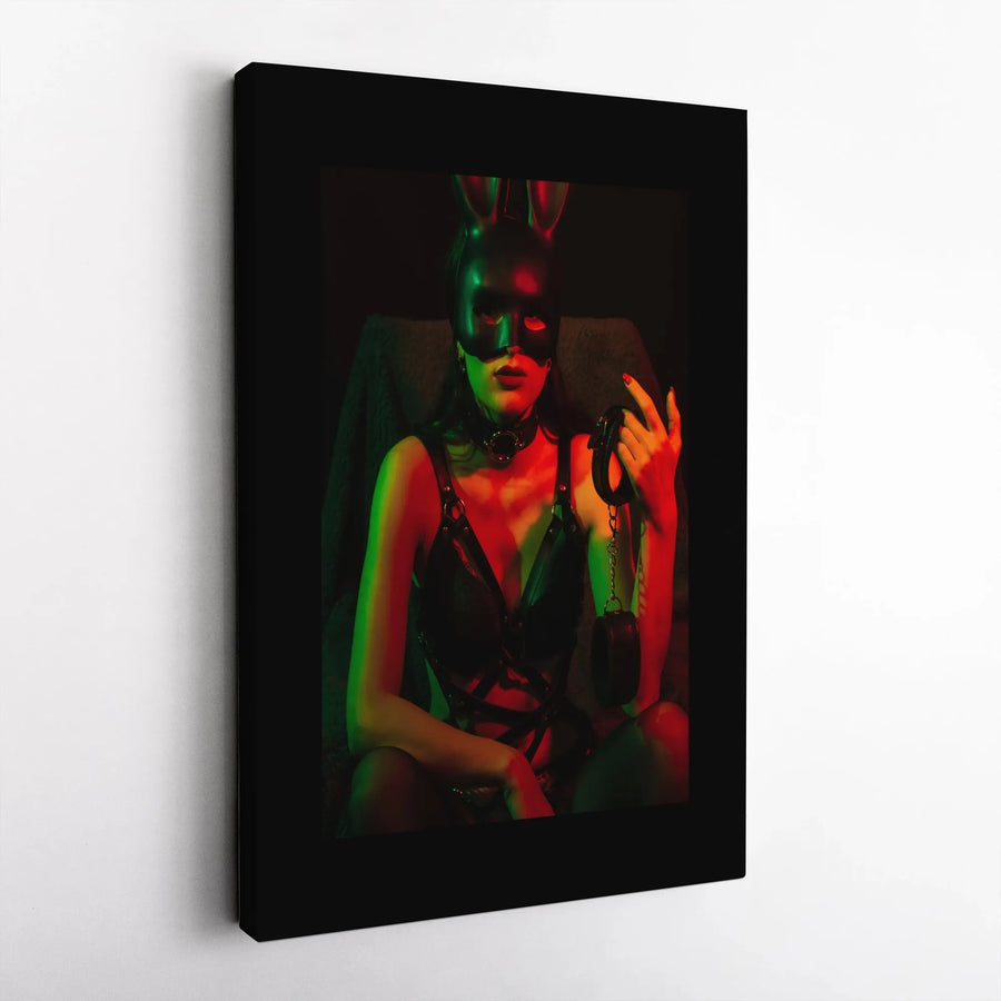 Bunny Mask Canvas Print | Dark Fantasy Femme Fatale Art | Gallery Quality Matte Canvas | Gothic Bedroom Wall Decor Gift
