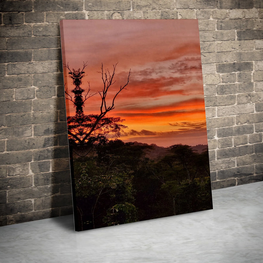 Tropical Sunset Canvas Wall Art | Fiery Orange Sky Landscape Print | Premium Gallery Wrapped Canvas | Living Room Decor Gift for Nature Lover