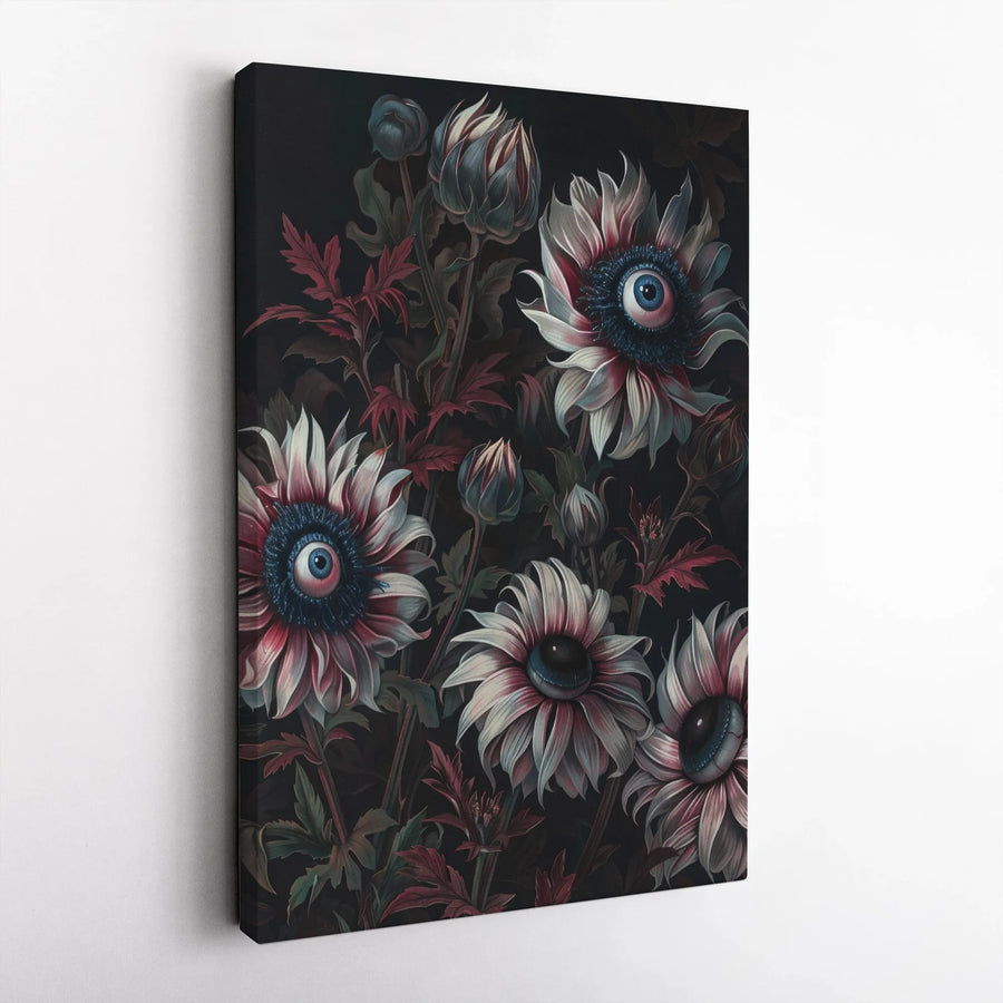 Surreal Eyeball Flower Canvas Wall Art | Macabre Botanical Illustration | Premium Frameless Gallery Print | Gothic Home Decor Gift
