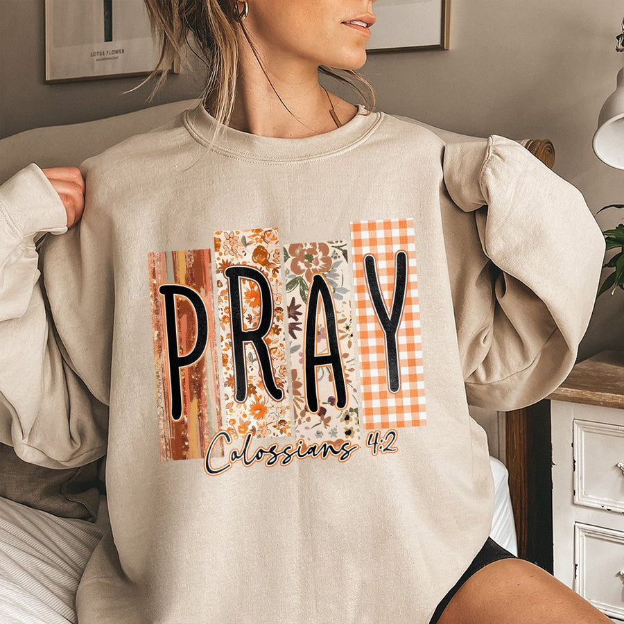 Pray Sweatshirt | Christian Faith Boho Floral Design | Cotton Polyester Blend | Religious Gift for Women and Men