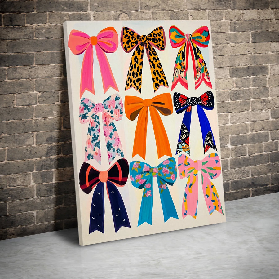 Colorful Bow Wall Art Print | Preppy Girly Room Decor | Premium Gallery Wrap Canvas | Aesthetic Trendy Gift For Her