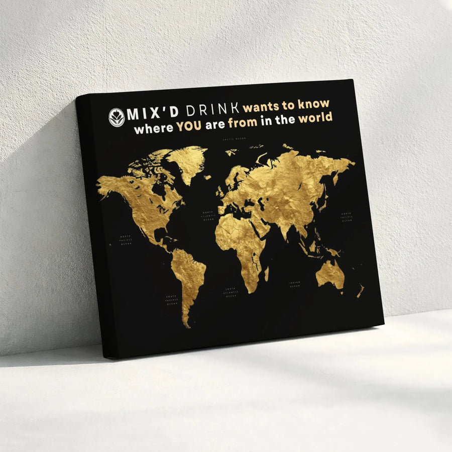 Gold World Map Canvas Wall Art | Modern Black and Gold Geographic Print | Premium 1.25" Gallery Wrapped Canvas | Elegant Office Decor Gift