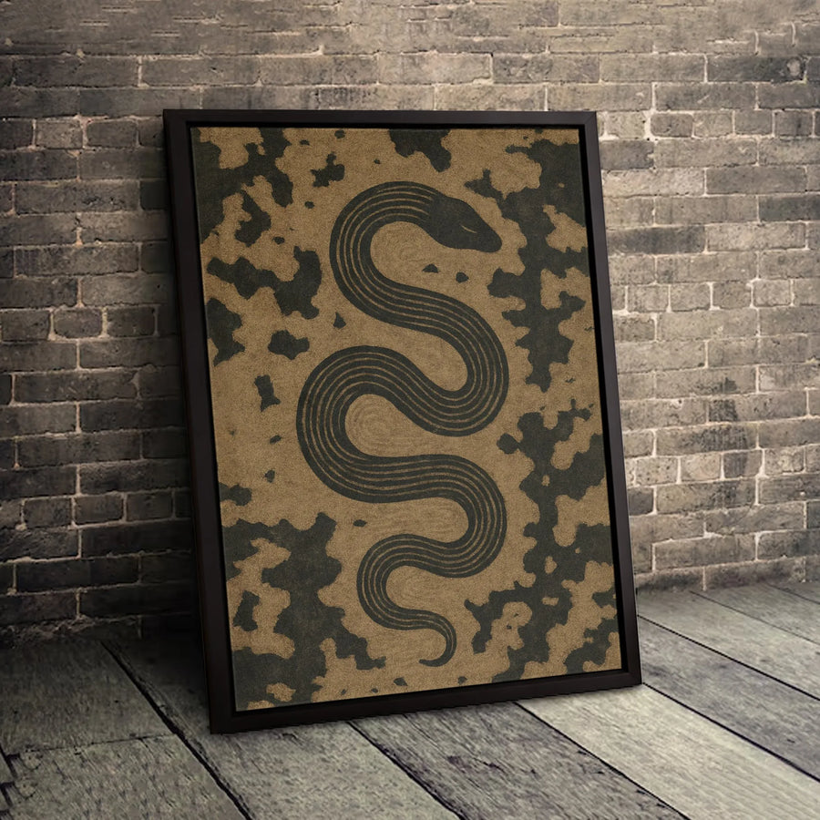 Snake Wall Art Canvas | Modern Linocut Botanical Illustration | Premium Gallery Wrapped Print | Boho Minimalist Home Decor Gift