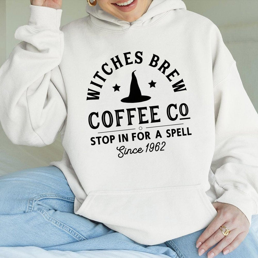 Witches Brew Coffee Co Hoodie | Spooky Graphic Pullover | Soft Cotton-Polyester Blend | Funny Halloween Gift For Coffee Lovers