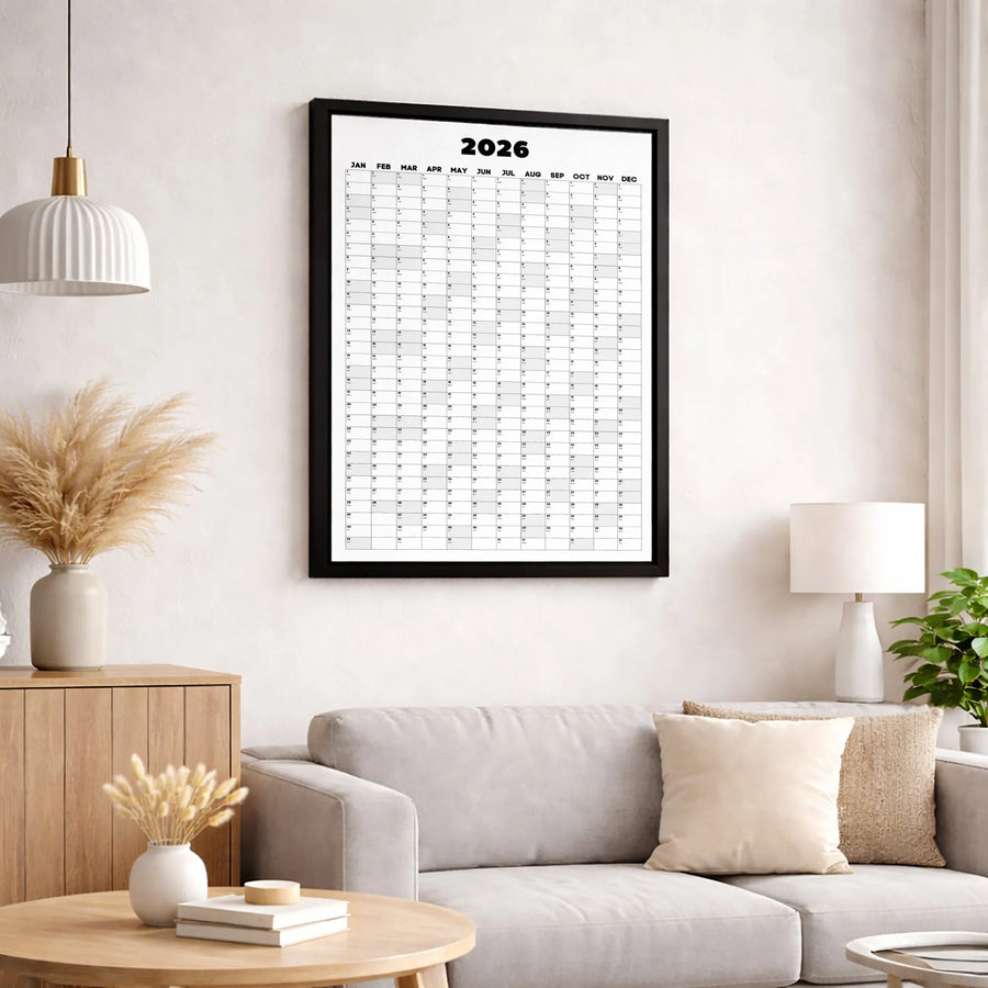 2026 Yearly Calendar Canvas Print | Minimalist Vertical Wall Art | Premium Gallery-Wrapped Canvas | Modern Office or Home Decor Gift