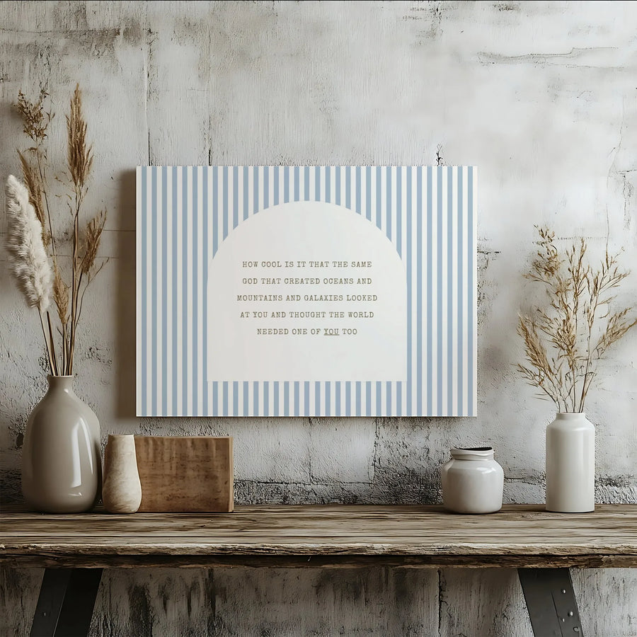 Inspirational Quote Canvas Print | Minimalist Blue Stripe & Arch Design | Premium Gallery Wrapped Wall Art | Christian Home Decor Gift