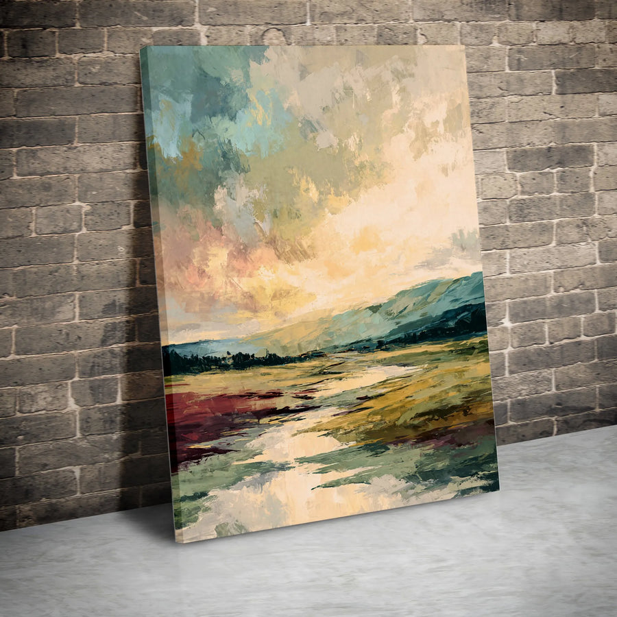 Abstract Landscape Canvas Wall Art | Textured Brushstroke Mountain Scenery | Premium 1.25" Thick Gallery Wrap | Modern Home Office Wall Decor Gift