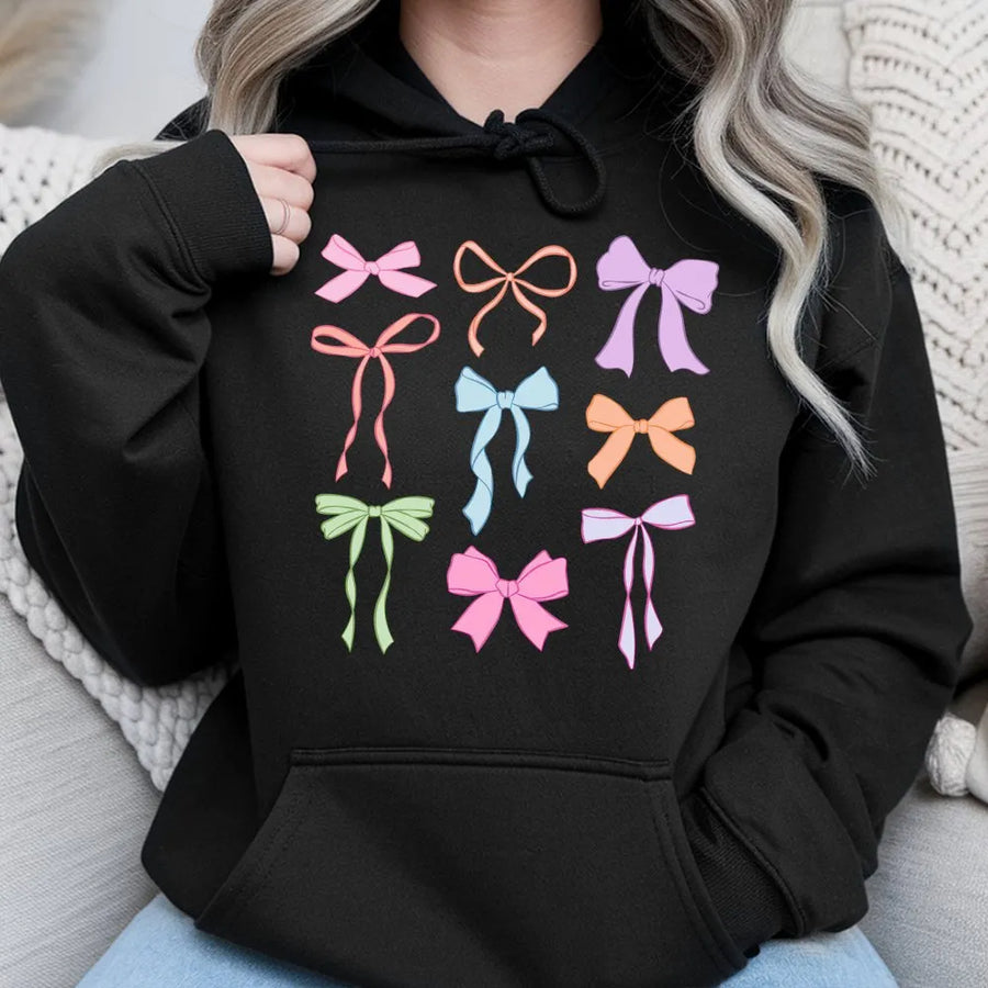Coquette Bow Hoodie | Pastel Ribbon Aesthetic Graphic | Premium Cotton Blend | Trendy Oversized Gift For Her