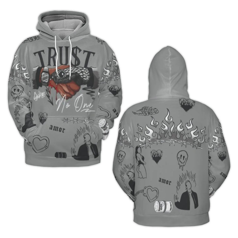 Trust No One Hoodie | Snake Handshake Tattoo Graphic Print | Premium Polyester Brushed Fleece | Unisex Streetwear Gift for Men and Women