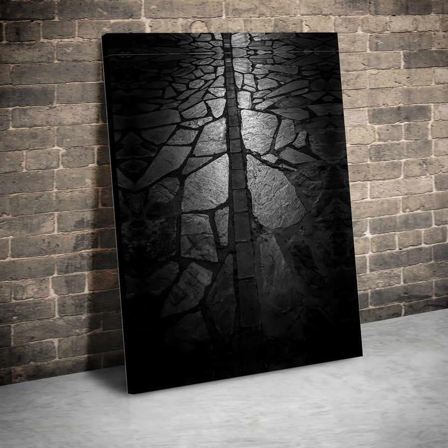 Abstract Stone Path Canvas Print | Moody Dark Grey Cobblestone Art | 1.25 Inch Gallery Wrap | Modern Minimalist Home Office Wall Decor