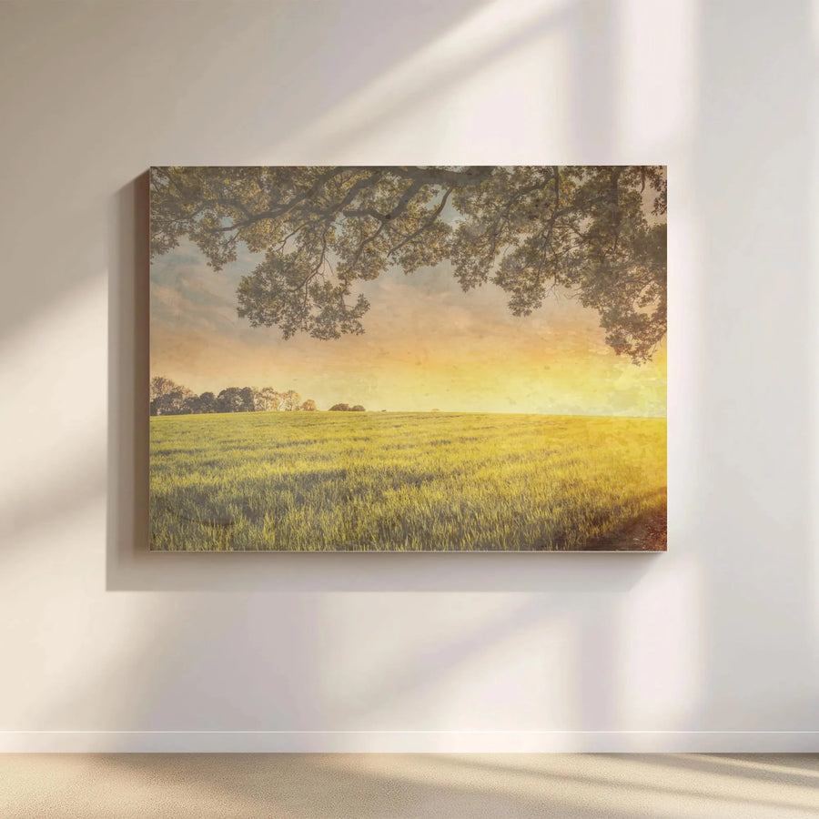 Sunlit Meadow Landscape Canvas Art | Vintage Field Wall Decor | 1.25" Premium Gallery Wrapped Print | Nature Lovers Home Interior Gift