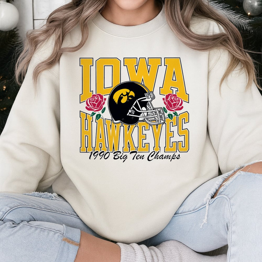 Iowa Football 1990 Big Ten Champs Sweatshirt Vintage College Sports Sweatshirt Retro Team Graphic Game Day Style Soft Cotton