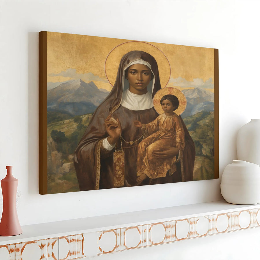 Black Madonna and Child Canvas Wall Art | Religious Portrait Gallery Wrap | Premium Fade-Resistant Print | Spiritual Home Decor Gift