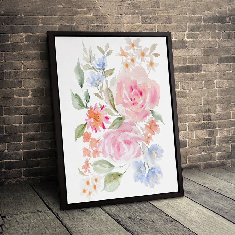 Watercolor Floral Bouquet Canvas Art | Pink Roses Botanical Print | 1.25 Inch Gallery Wrap | Elegant Home Decor Wall Art Gift