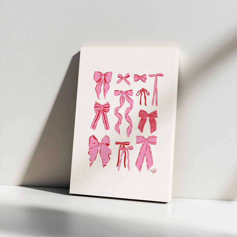 Pink Bows Canvas Wall Art | Coquette Aesthetic Ribbon Print | Premium Gallery Wrapped Canvas | Preppy Dorm Room Decor Gift for Her