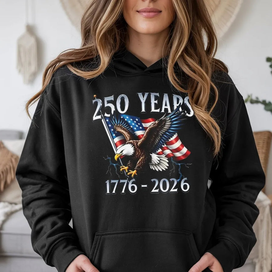 Patriotic 250th Anniversary Hoodie | American Eagle & Flag 1776-2026 Graphic | Premium Cotton-Poly Blend | Collector's Gift for Patriots