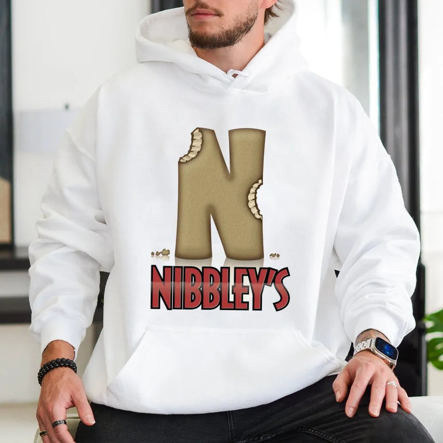 Nibbley's Bitten Letter N Hoodie | Fun Food Inspired Graphic | Cotton-Poly Blend Sweatshirt | Unique Alphabet Gift for Adults & Teens