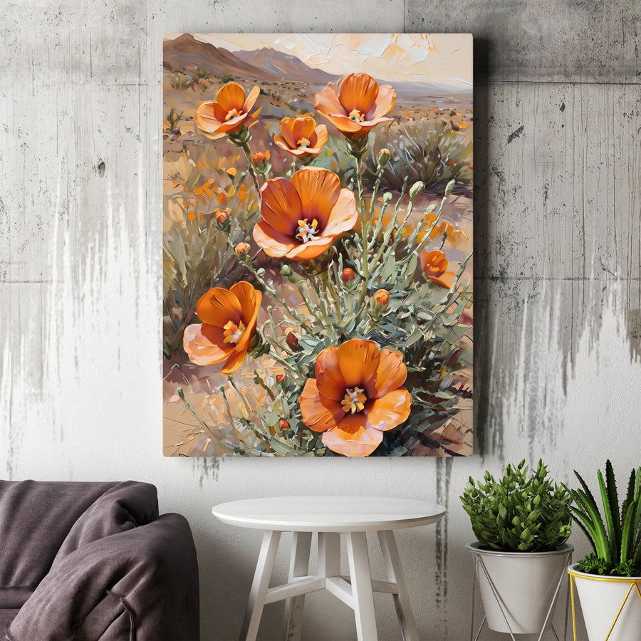 Desert Poppy Canvas Print | Textured Impasto Style Floral Art | Premium Frameless Gallery Wrap | Southwestern Wall Decor Gift