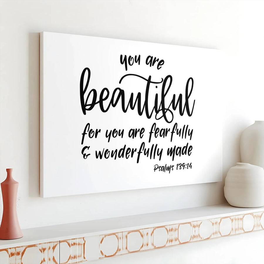 Psalms 139:14 Wall Art | Fearfully and Wonderfully Made Canvas Print | Minimalist Gallery Wrap Decor | Inspirational Religious Gift for Women