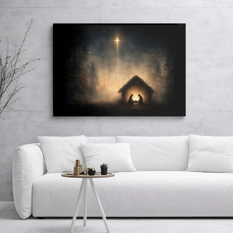 Nativity Scene Canvas Wall Art | Star Of Bethlehem Holy Night Design | 1.25-Inch Gallery Wrap Print | Christian Christmas Decor & Religious Gift