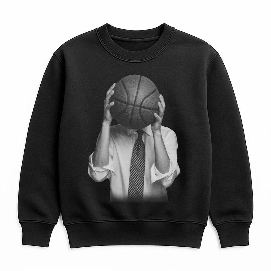 Basketball Head Sweatshirt | Surreal Man in Suit Graphic | Premium Soft Crewneck | Gift for Basketball Player & Fan